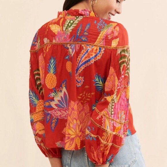 Farm Rio Mystic Bush Red Floral Blouse Tropical Print - Picture 6 of 6